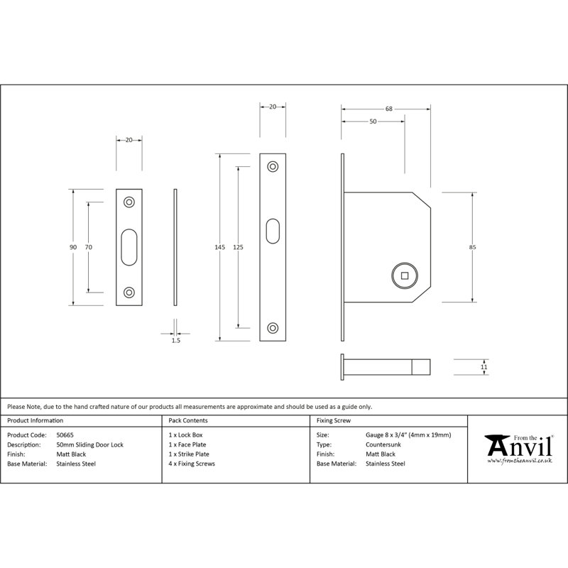 Sliding Door Lock, Matt Black