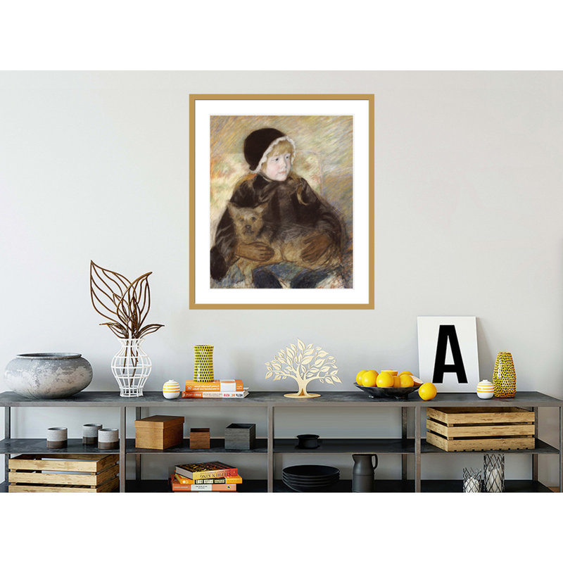 «Elsie Cassat tenant un gros chien» par Mary Cassatt, impression giclée encadrée, H 39,01 po x l 33,5 po