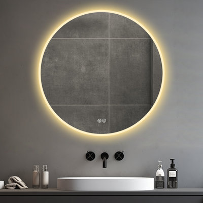Miroir de salle de bain 32 po à DEL avec lumières - fixation murale, brouillard, 3 couleurs de température réglable et à intensité variable, miroir de chambre à coucher, support de meuble-lavabo 32 po d'apparence exquise, températures pour salle de bain, style ravissant