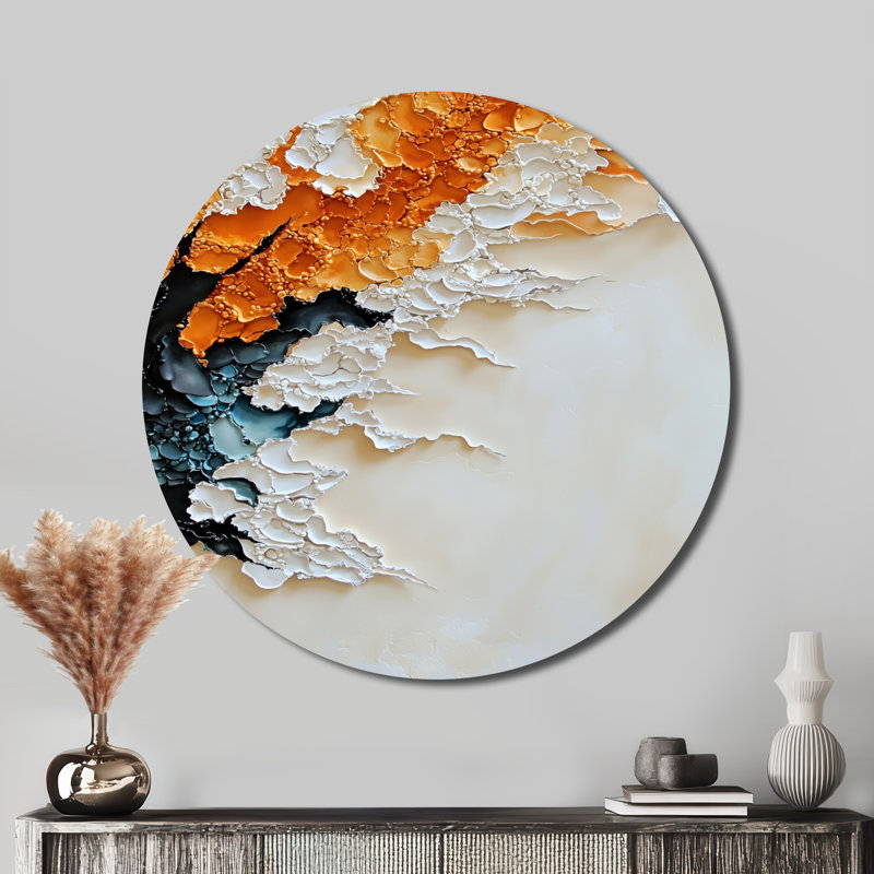 Flowers Whispering Wind - Abstract Floral Round Wall Art, Modern Botanicals Round Metal Wall Art, 16" H x 16" W