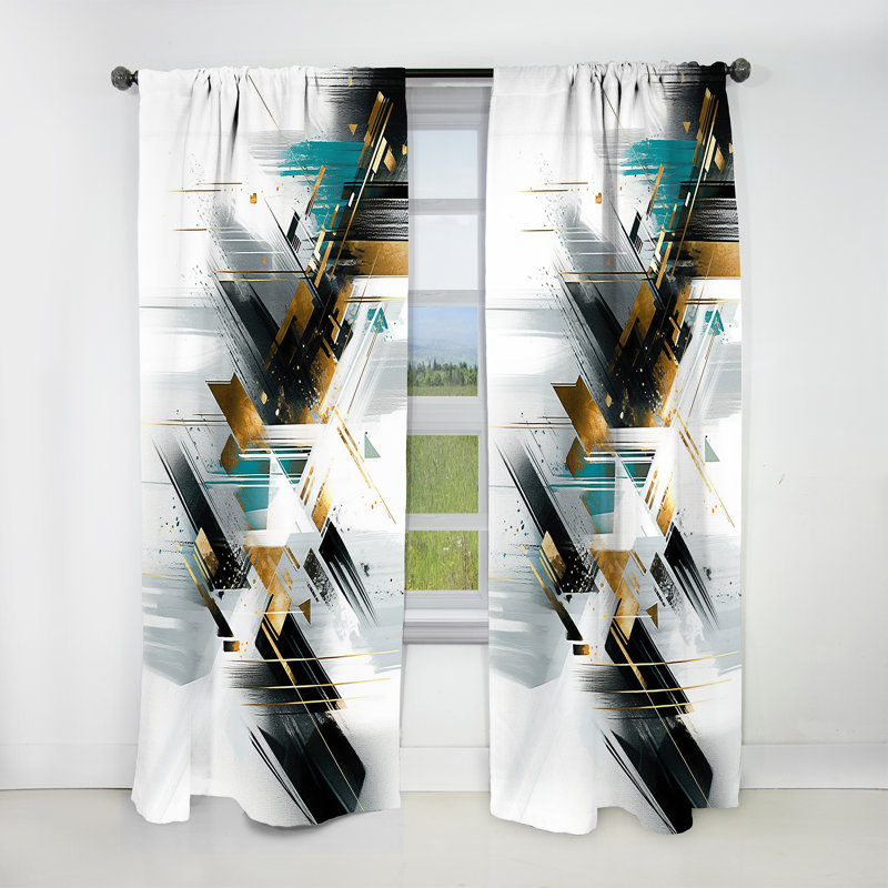 Teal Gold Cubist Kaleidoscope I - Cubism Curtain - Blackout Abstract Curtain - 1 Panels, 52" W x 108" L