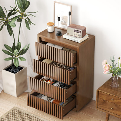 37"H × 23.6"W Fluted 4-Drawer Dresser, Single Drawer Storage Cabinet, Wooden Storage Organizer