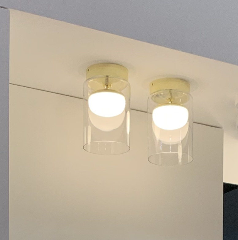 Glass LED Semi Flush Mount, 41cm H x 18cm W x 18cm D, Polished Brass, 2700K