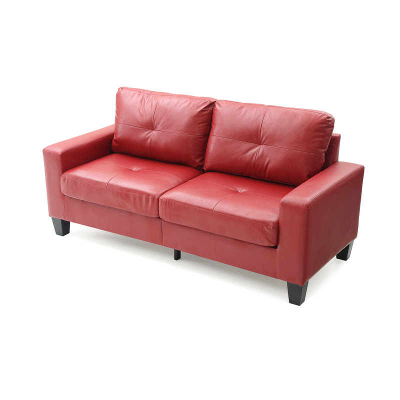 Vegas Faux Leather Square Arm Sofa, Red Faux Leather