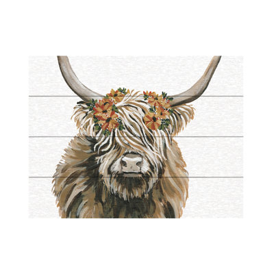Yvette St. Amant Harvest Cow Floral Wood Slat Art