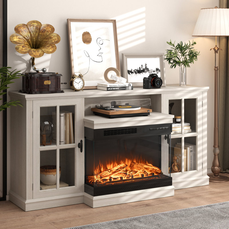 Arvol TV Stand for TVs up to 65" with Electric Fireplace Included, White