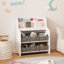 Bibliothèque avec 6 bacs de rangement en tissu, bibliothèque multifonctionnelle et organisateur de jouets, tablette de présentation pour salle de jeux, chambre à coucher ou chambre de bébé - blanc et gris
