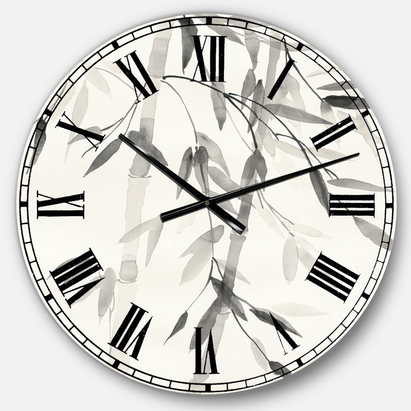 Horloge murale Swigart Bamboo Leaves II, Médium, Swigart feuilles de bambou simplistes V
