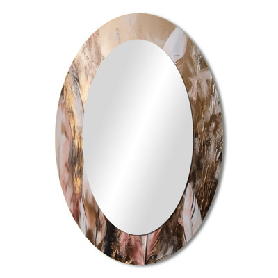 Gold Glamorous Feathers Of Boho Fantasy III - Gold Glam Oval Wall Mirror