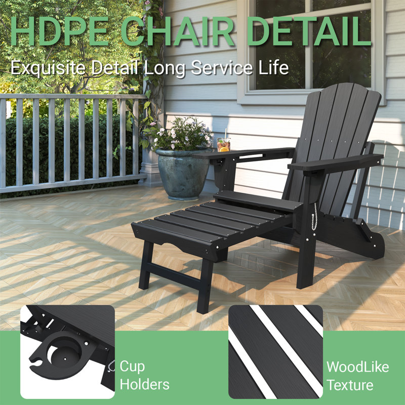 Pakkdiarie Folding Adirondack Chair with Cup Holder,HDPE Outdoor Chair with Comfort Ergonomic Seat for Patios,Lawn,Garden, Backyard Use
