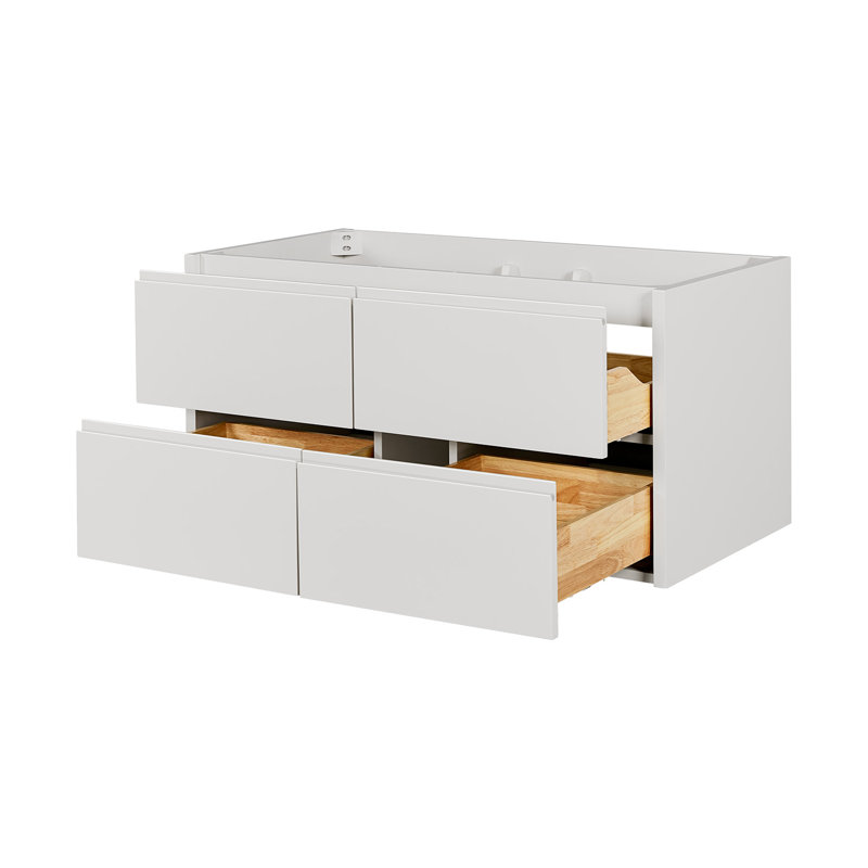   Ensemble de meuble-lavabo mural simple rectangulaire de 42 po avec comptoir à quartz blanc de Carrare, Ensuko, Blanc chaud