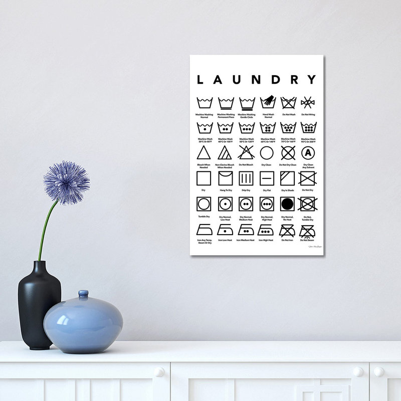 «Laundry Symbols» par Seven Trees Design - impression d'art textuel, Toile tendue, 18" H x 12" W x1.5" D, Pas de tapis