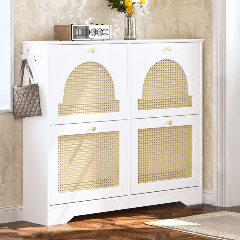 Shoe Cabinet With 4 Flip Drawers, White