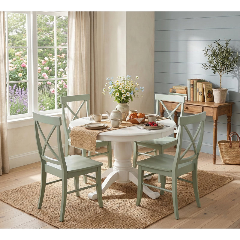 Josanna 4 - Person Pedestal Dining Set, Mint, White