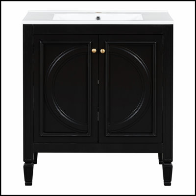 Meuble-lavabo de style rétro 30 po avec lavabo, portes à fermeture en douceur et rangement spacieux pour des salles de bain élégantes.