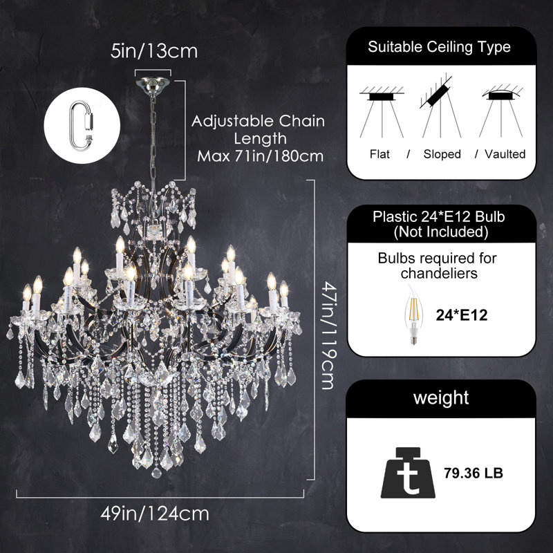 Lustre en cristal 24 lumières 49 po 24 lumières