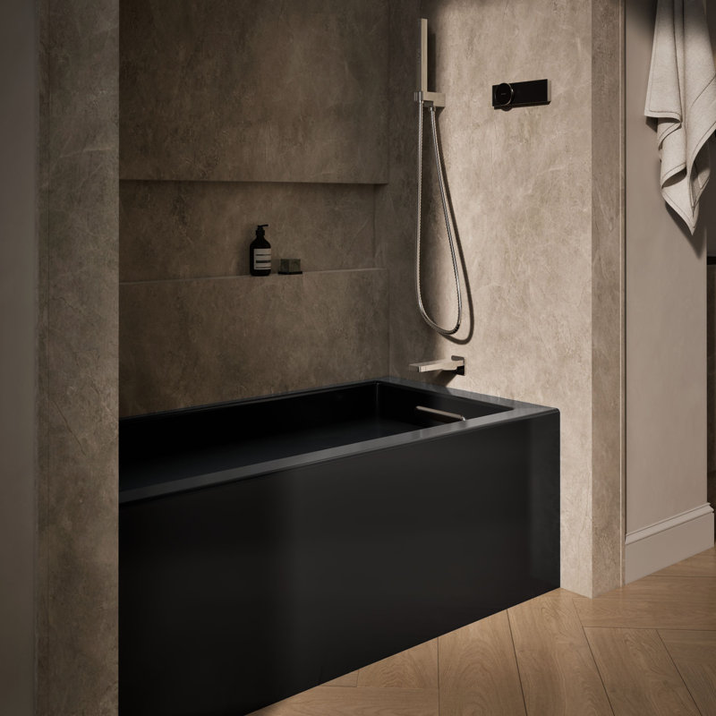 Underscore® 60" x 30" Rectangular Alcove Soaking Bathtub with Slotted Overflow and Integral Apron, Right, Black