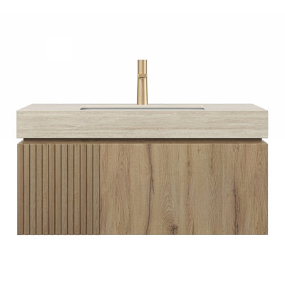 Armoire Woodgrain en contreplaqué avec une porte et un tiroir, sans lavabo et couvercle, sans couvercle de robinet et d'évier
