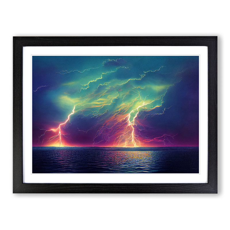 Lightning In Watercolour Vol.1 - Single Picture Frame Print, 46cm H x 64cm W, Black