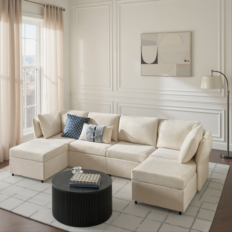 Woodring 6-Piece Upholstered Sectional, Beige
