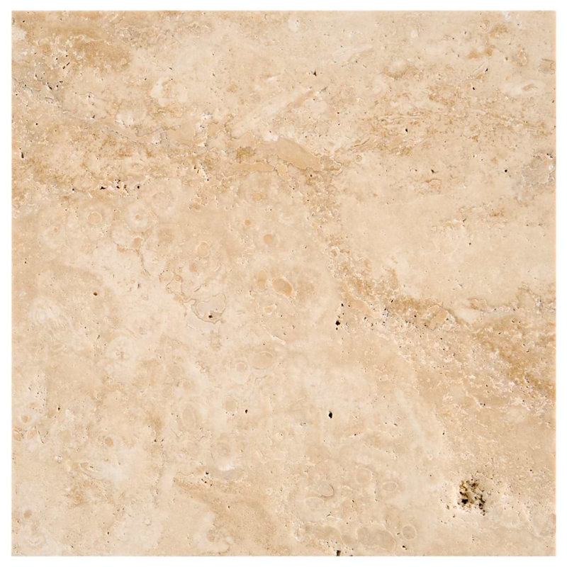 Travertine 4x4 Filled Brushed Vein Cut Tile, Classic Brushed