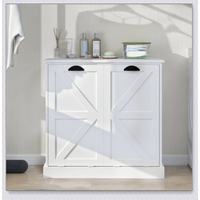 Armoire de trieur de linge à deux compartiments inclinable - blanc