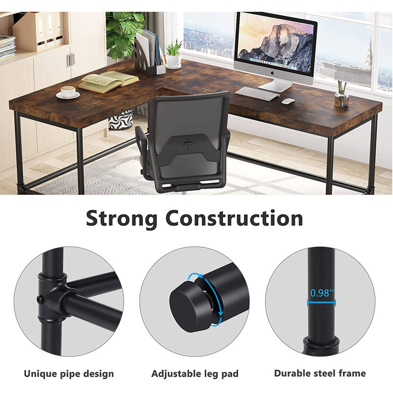 Arnisha L-Shaped Metal Base Computer Desk