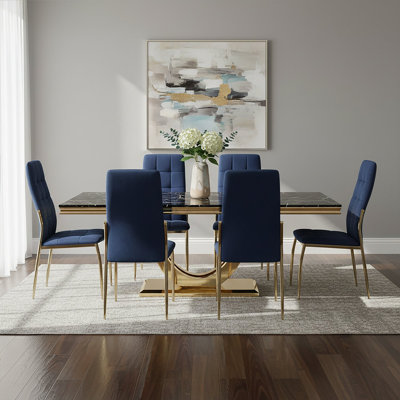 Faux Marble Top Metal Base Dining Table