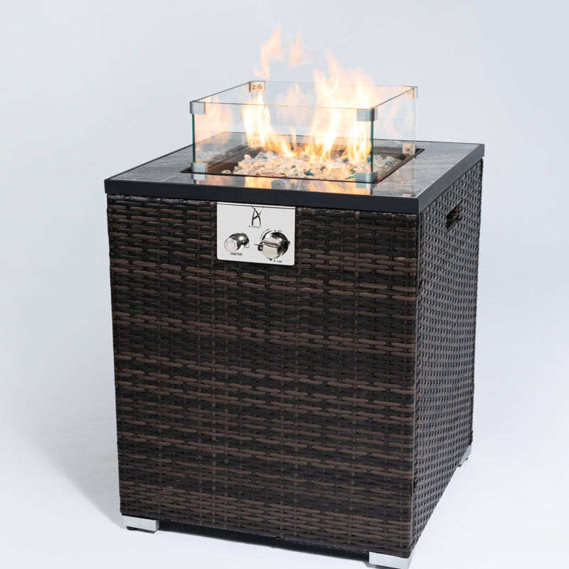 Colonne de feu au propane 28 pouces - plateau de table en carreaux de céramique, table à gaz brun foncé, puissance thermique de 40000 BTU