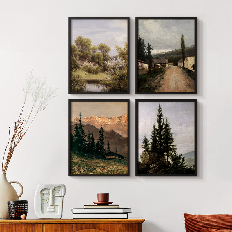 «Vintage Landscape CCXI», 4 pièces sur papier, Noir, H 44 po x l 14 po