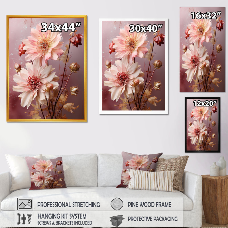«Pink Whispering Fall Petals - Fuschia», art mural, H 40 po x l 30 po x P 1,5 po, Toile tendue