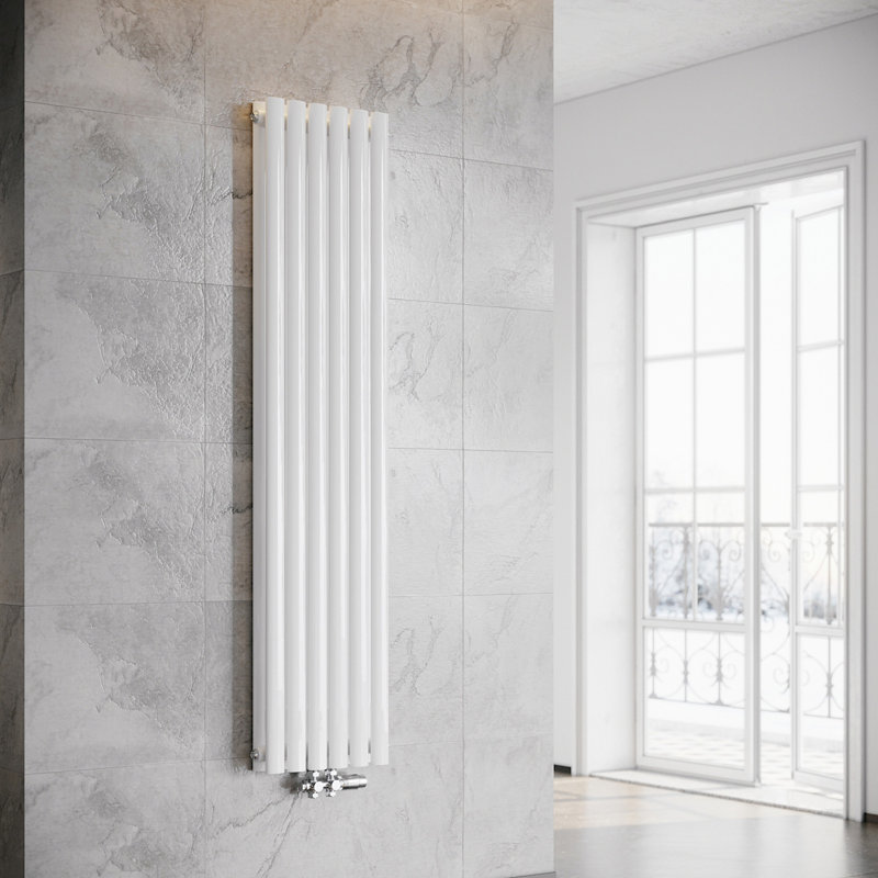 Shalanda Vertical Oval Panel Radiators, White/Chrome, 160cm H x 35.4cm W