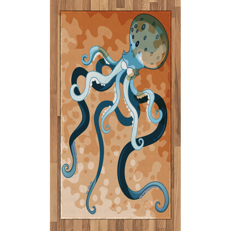 Tapis décoratif à fibres longues haute densité en polyester et coton à motif de pieuvre, Rectangle 2 pi 7 po x 5 pi