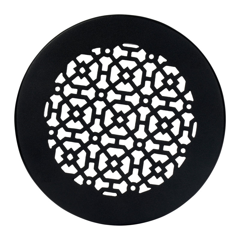 Grille ronde en fonte d'aluminium de 8 po Achtek (10 po au total) thermolaquée, Noir, noir, noir, noir, Mur avec trous de vis