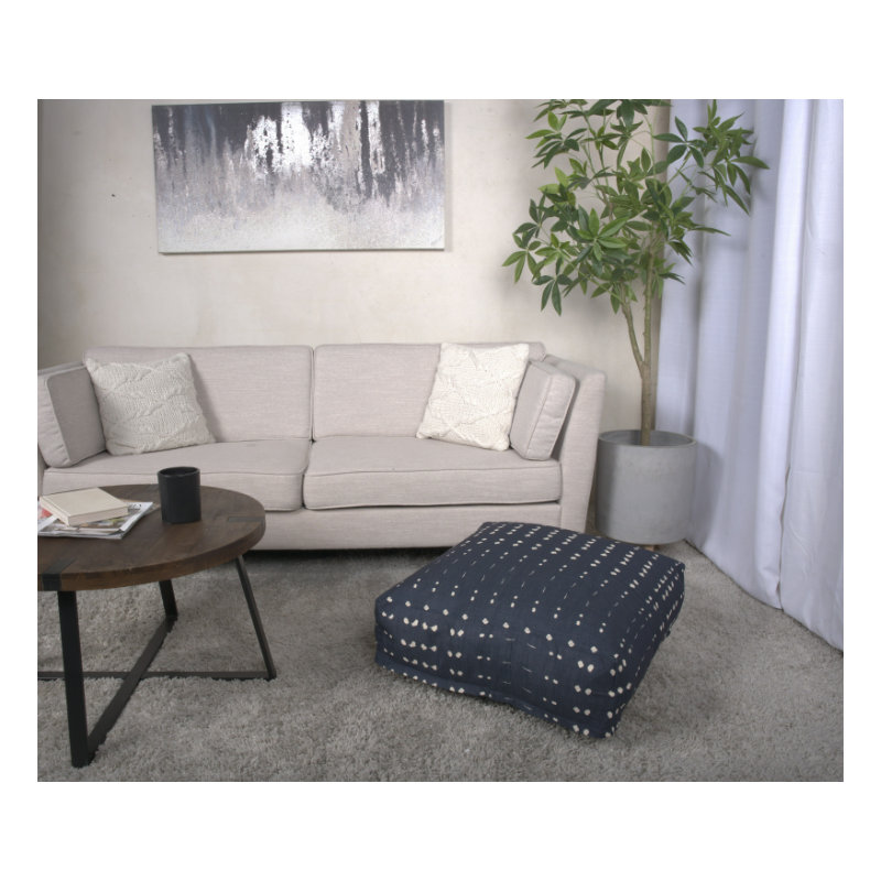 Pouf carré en tissu, bleu foncé
