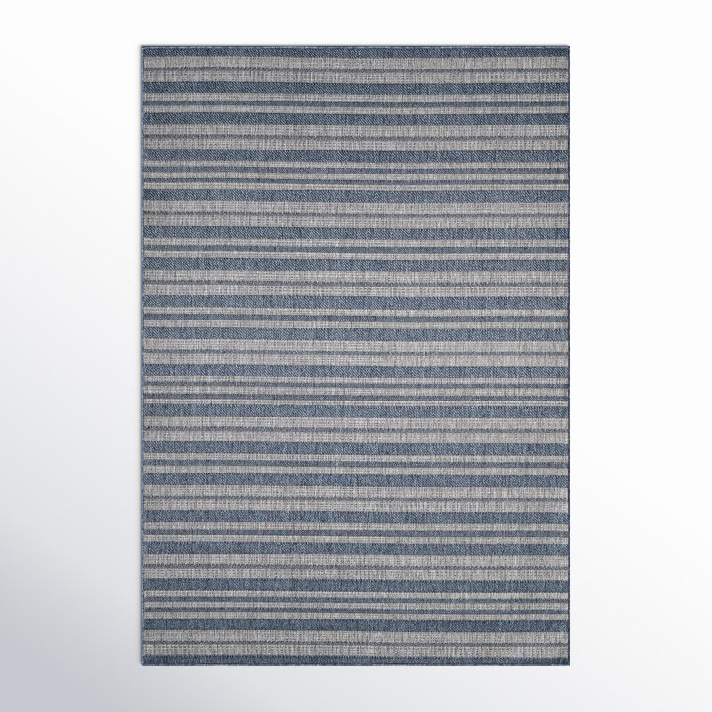 Tapis rayé intérieur / extérieur Brazoria, Rectangle 2 pi 7 po x 3 pi 11 po, Bleu