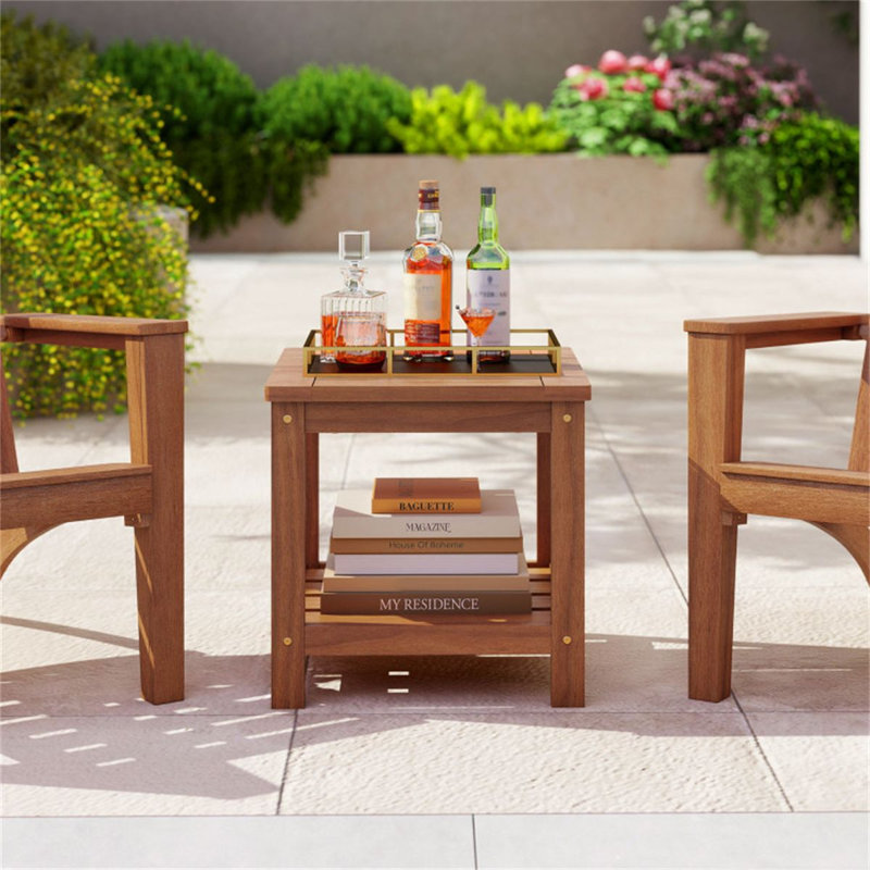 Table de chevet polyvalente en bois à 2 niveaux Assemblage facile Table de chevet Jardin Salon Bord de piscine