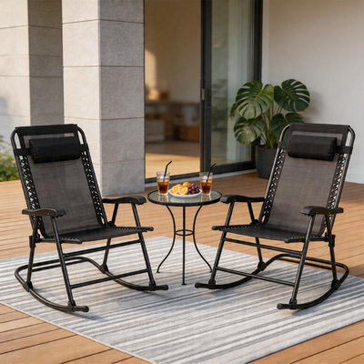Set of 2 Folding Patio Rocking Chairs, Breathable Mesh for Balcony & Backyard Relaxation