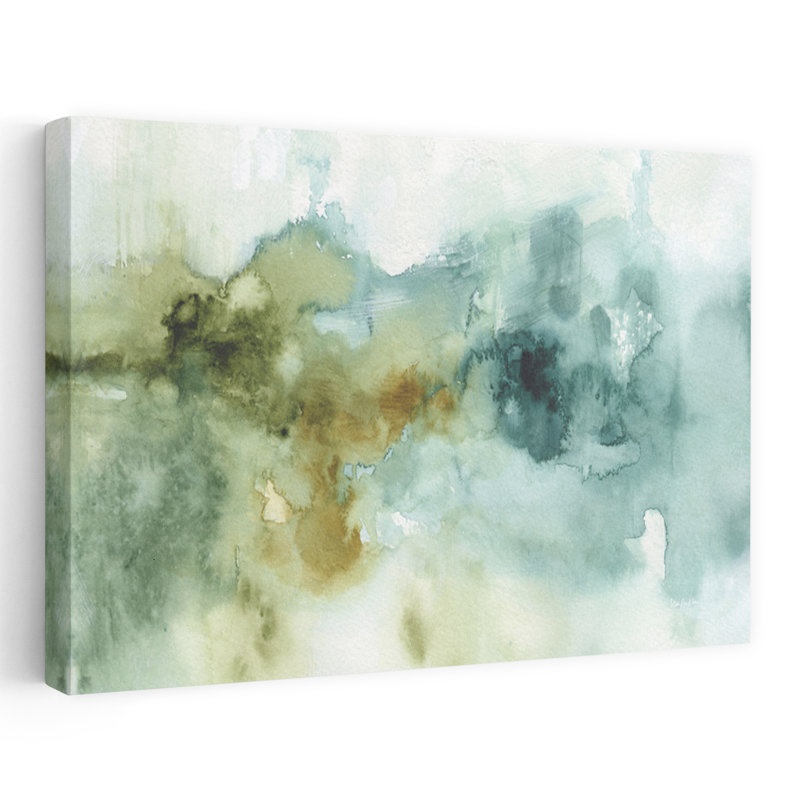 «My My Greenhouse Abstract I No Gold», art abstrait bleu brun et vert, H 16 po x l 24 po