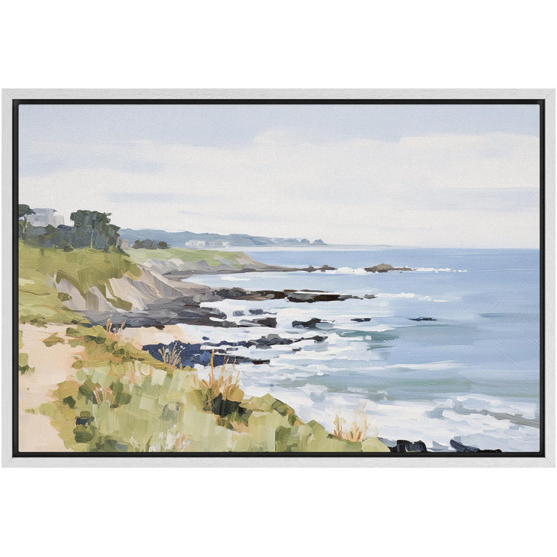Mer, bord de mer, plage, Cadre flottant blanc, H 16 po x l 24 po