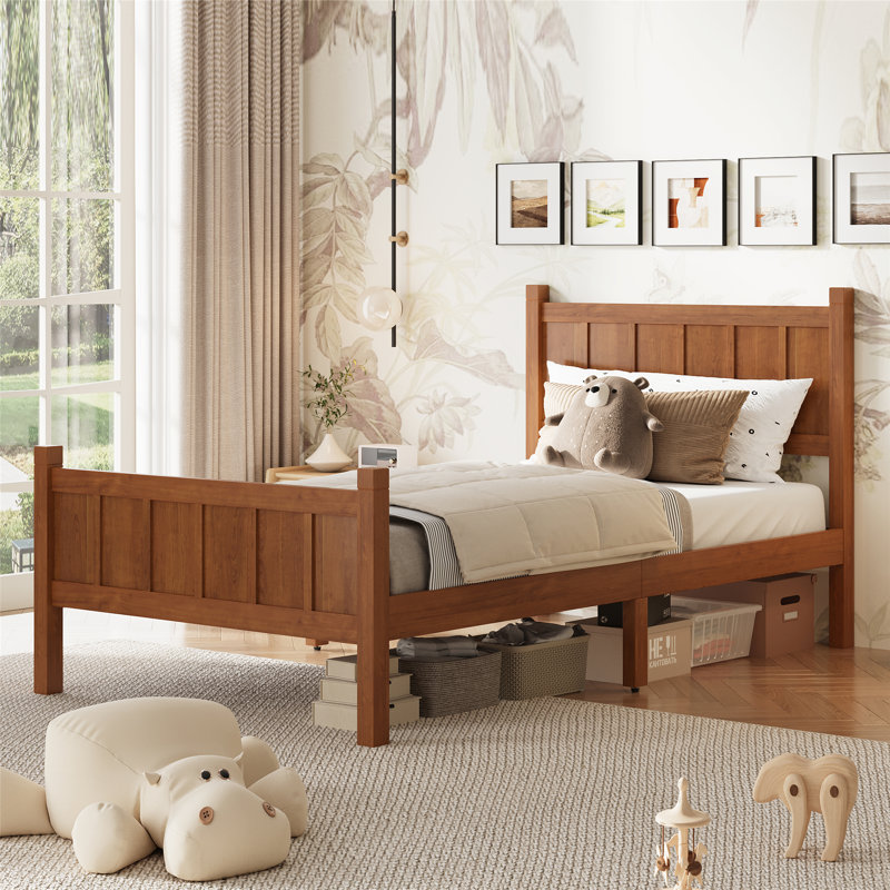 Lit en bois avec tête et pied de lit, lit plateforme pour chambre à coucher, Lit simple, Noyer