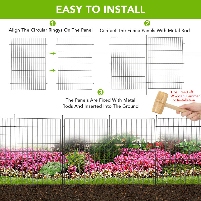10-Pack No Dig Metal Garden Fence Panels, 73.6W x 99H cm Rustproof Decorative Border Fence, Temporary Animal Barrier for Flower Beds, Yard, Patio & Lawn