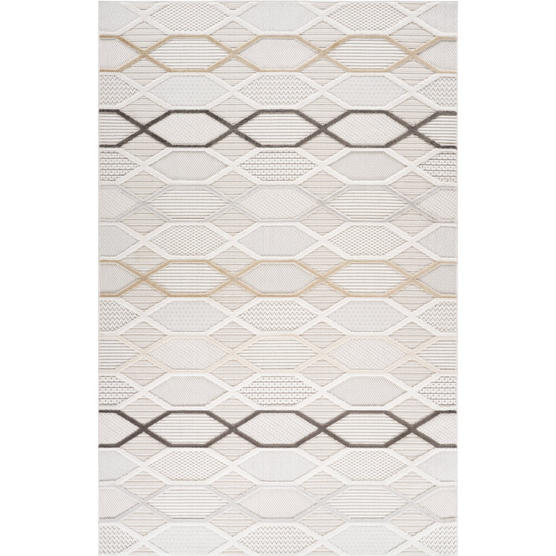 Rug Branch Solin 4' x 6' (3'11" x 5'7") Cream/Beige Geometric Indoor Area Rug, Comtemporary, Medium Pile, Stain-Resistant Carpet - Living Room, Bedroom, Dining Room, and Kitchen
