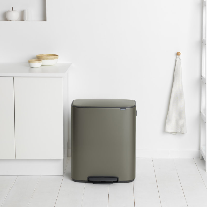 Brabantia Bo Step On Dual Compartment Recycling Trash Can, 2 x 8 Gallon (2 x 30 Litre), Dark Grey