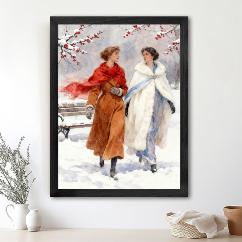 Art encadré noir, dames élégantes qui marchent ensemble, impressions encadrées de style rétro, H 11 po x l 9 po