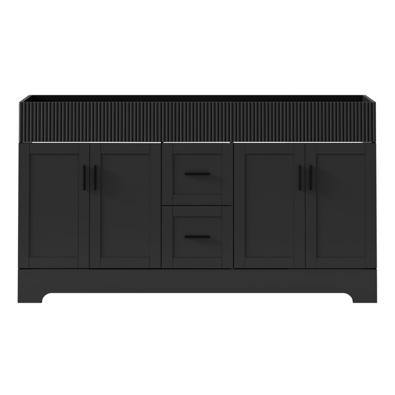 Base de meuble-lavabo double 60 po seulement, comptoir de lavabo non inclus, Noir, noir, noir, noir