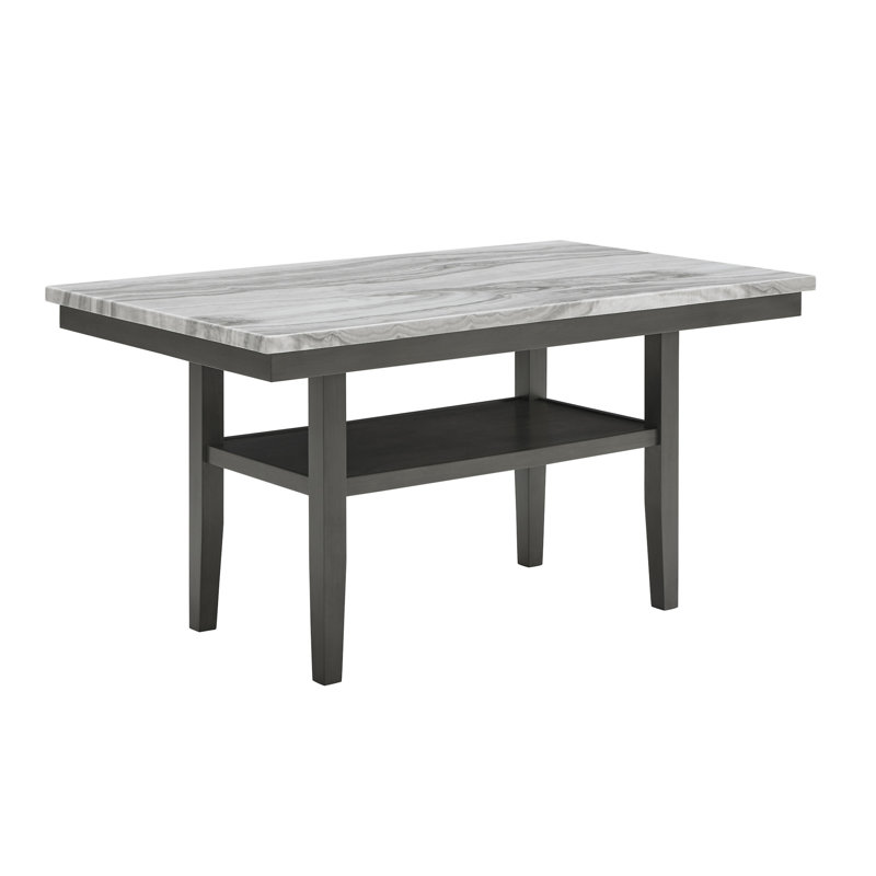 Selena 60" Rectangular  Faux Marble Counter Height Table With Storage Shelf &  Wood Legs (Table Only), 37"H x 36"L x 60"W