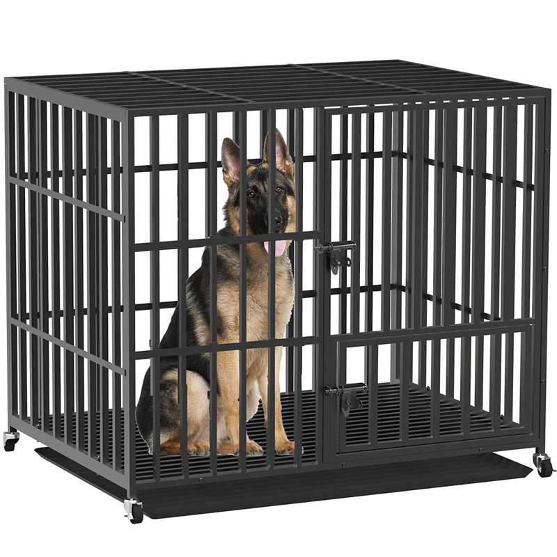 Cillian Pet Cage Crate with 3 Doors, Removable Tray & Locking Wheels, 82.5cm H x 95cm W x 58.5cm D