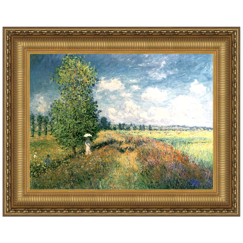 Large Gold Framed Canvas Painting of Poppy Field by Monet