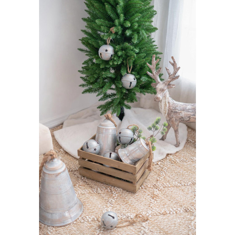 Rustic Gray Iron Bell Ornaments with Rope, Set of 12